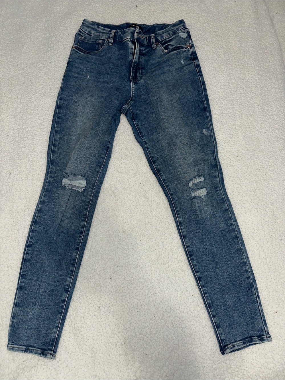 Express Women's Mid-Blue Distressed Skinny Jeans